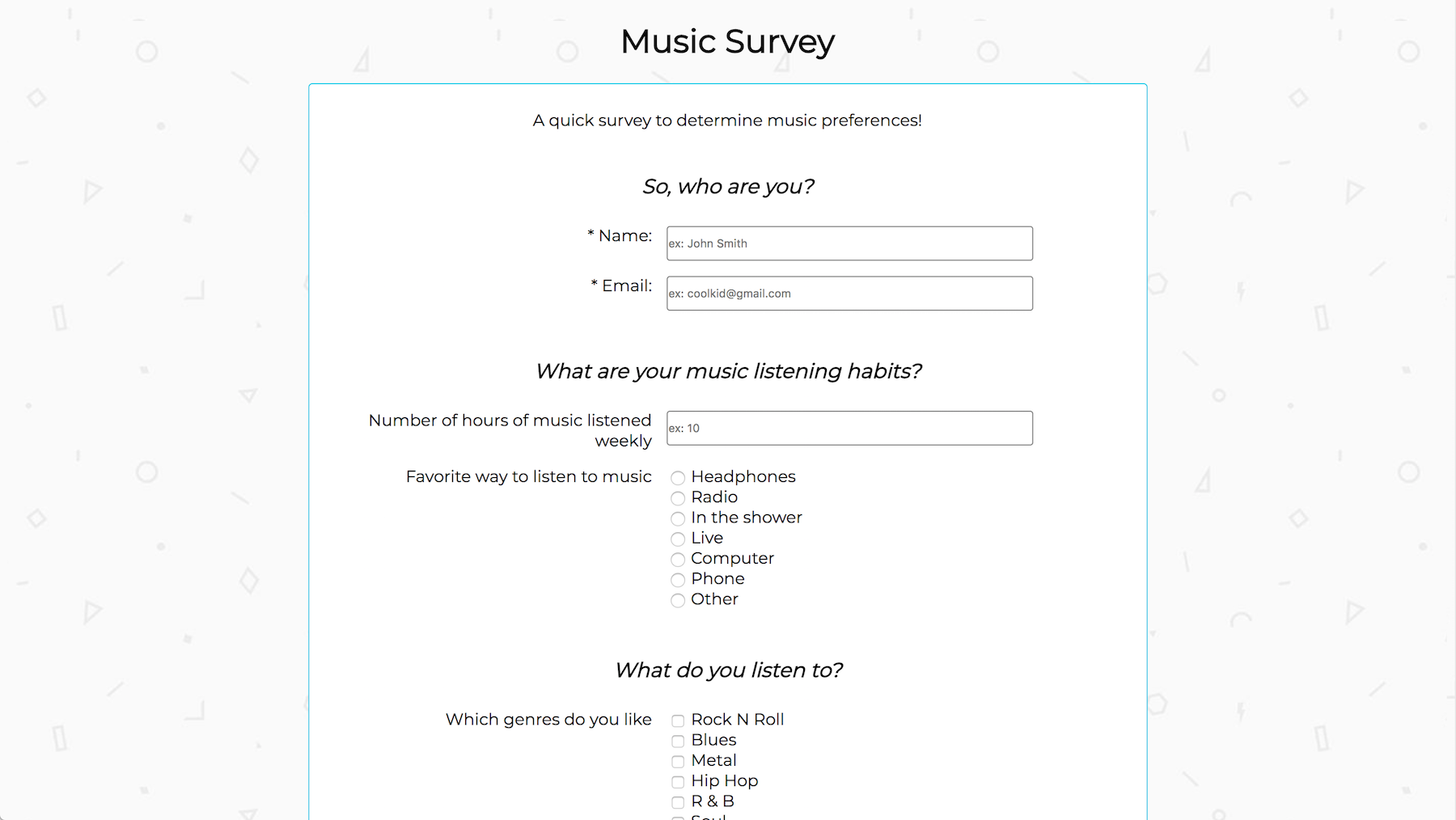 Survey page screenshot